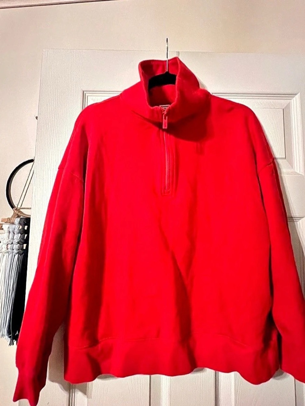 PINK Red Half-Zip Sweatshirt Size Medium Like New
